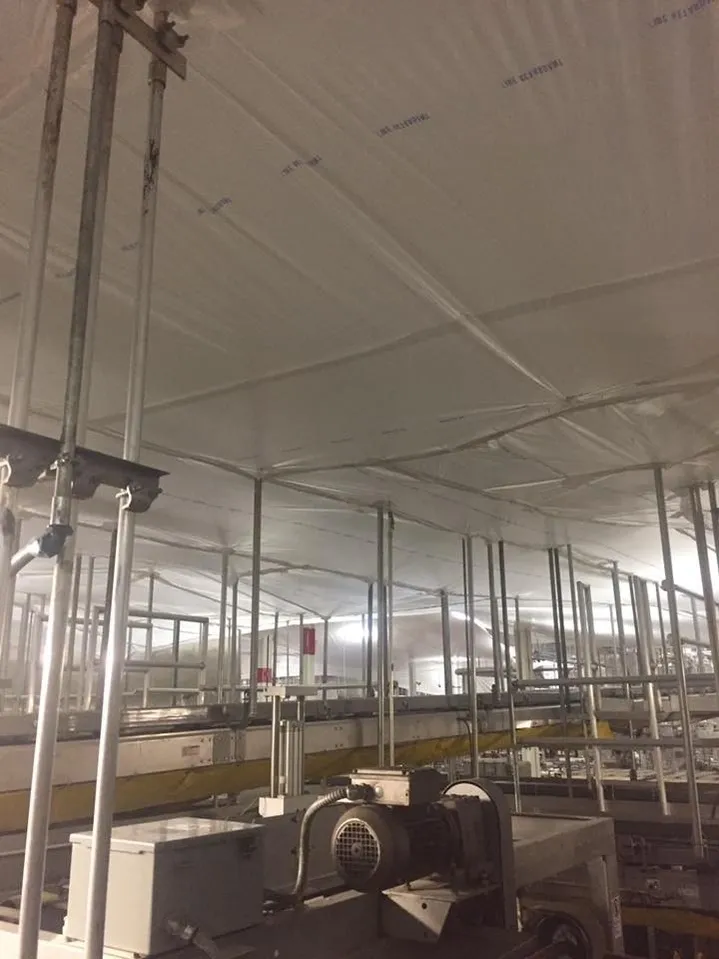 Inside a place with temporary suspended ceiling covers